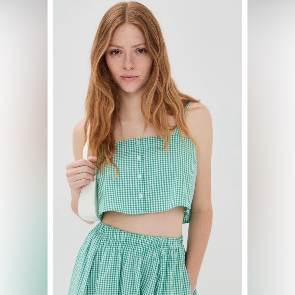 Nwt Le Bop Shopbop Matha Green Gingham Crop Top